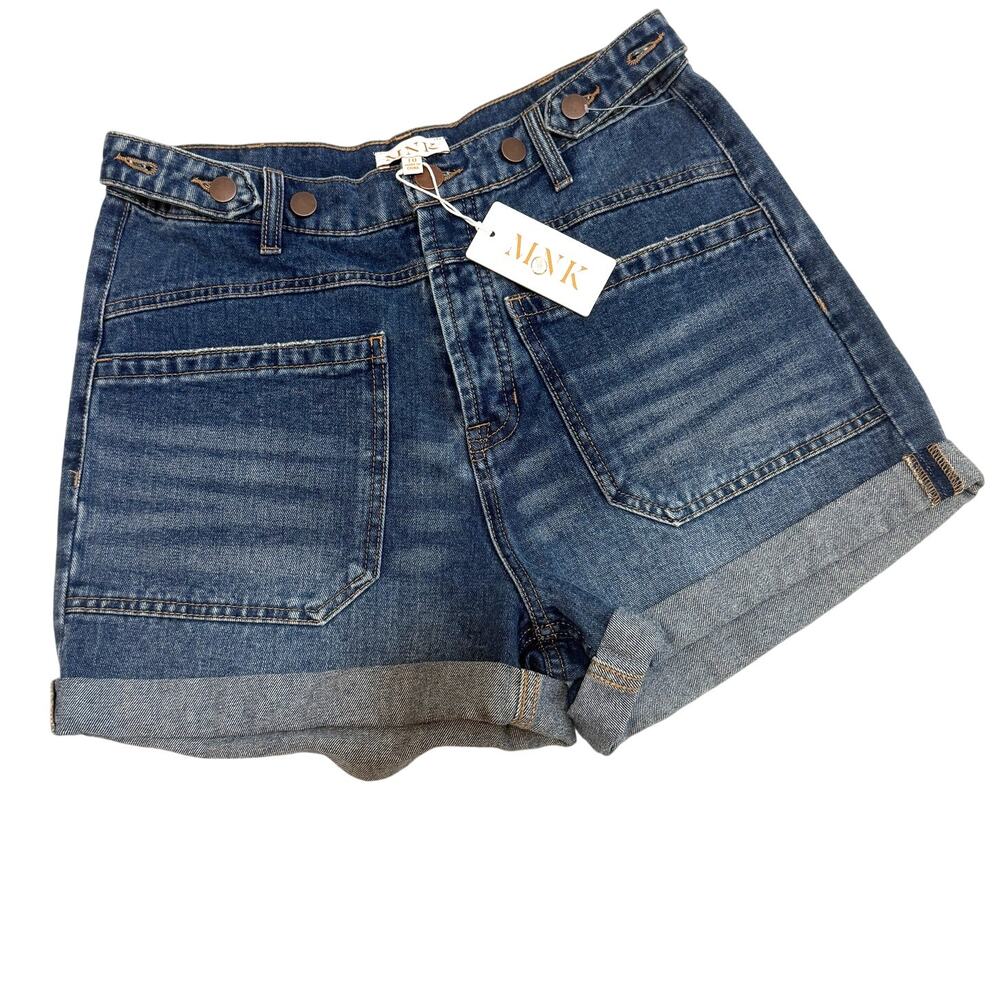 new MNK 10 cuffed high waist tab distressed denim jean shorts SH 3011